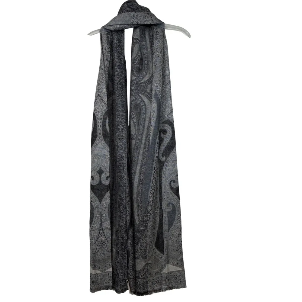 Collection Sixteen‎ Gray Paisley Scarf Wrap Shawl Fringed Lightweight Women